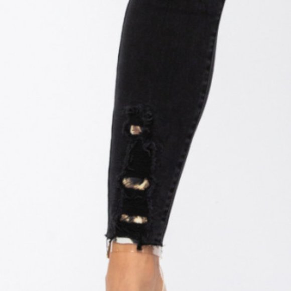 Judy Blue Black Destroyed Leopard Patch Jeans - Picture 8 of 9